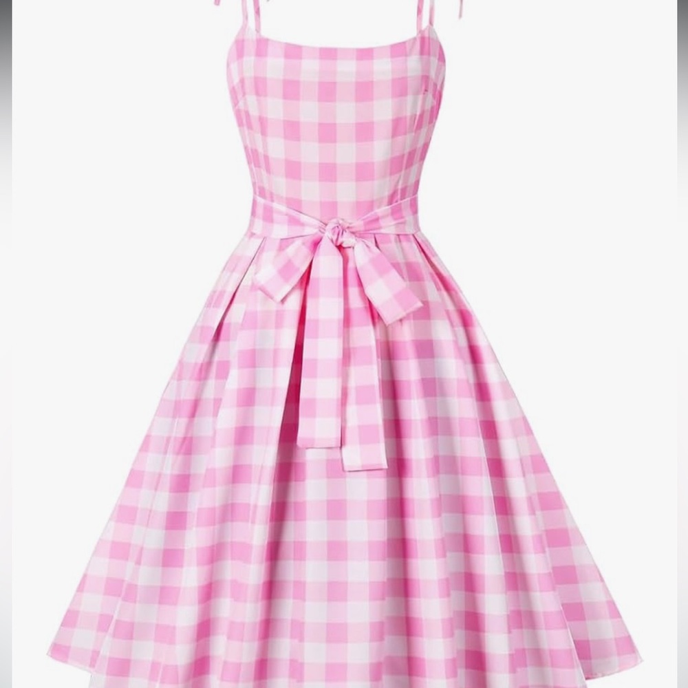 Barbie Gingham Dress with Bow and jewelry